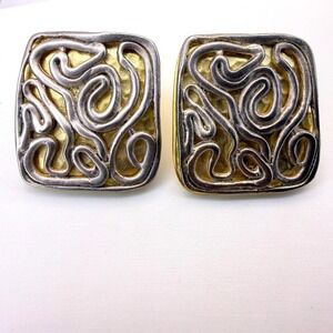 Norma Jean Vintage Two Tone Swirl Statement Clip On Earrings Gold Silver Tone